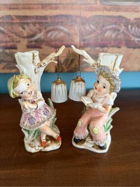 Vintage Porcelain Vases with Porcelain Bells